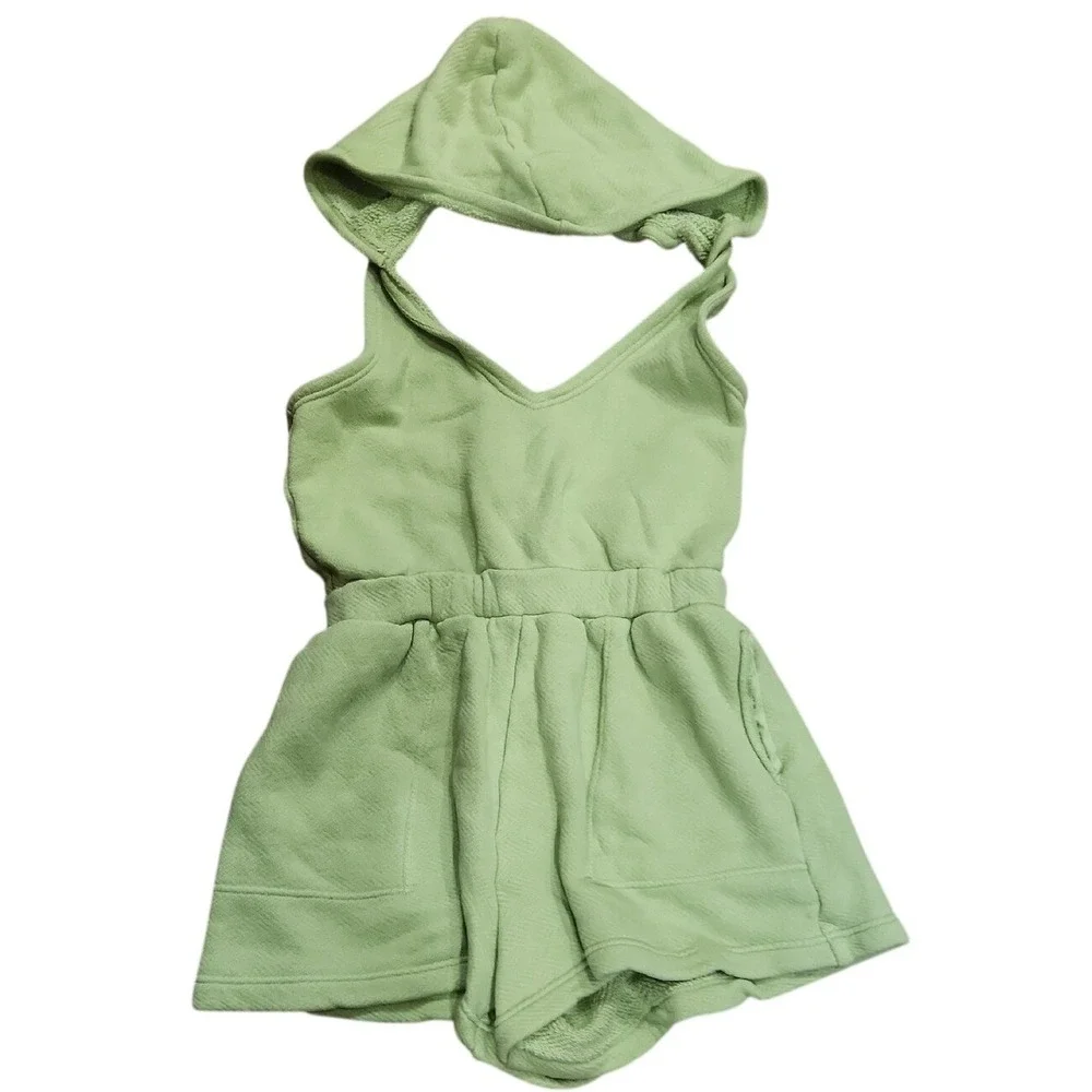Free People FP Beach Free Oliver Terry Romper Boho Sporty Hoodie Green Medium